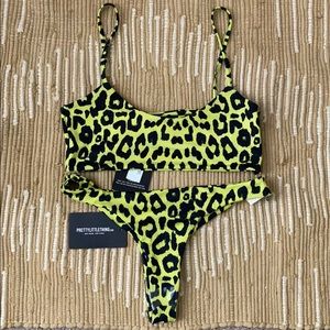 Neon Green/Yellow Leopard Print Thong Bikini